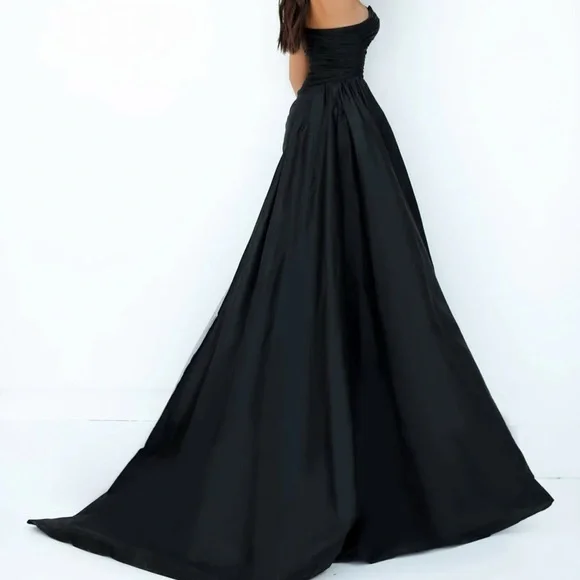 Black strapless Ruched Slit Gown by Tarik ediz - Picture 3 of 5